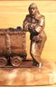 Vintage Brass Statue Of Coal Miner On Onyx Base Made In Chile