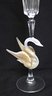 Pair Of Beautiful Murano Glass Champagne Flutes With Gold Flecked Swans