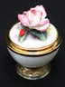 Sarah Faberge Limited Edition Egg # 21 In White Enamel With Butterfly, Porcelain Roses & Ladybug Inside