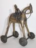 Large Vintage Indian Brass  Pull Toy Horse On Wheels Temple Toy Nice Solid Heavy Piece