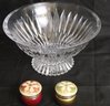 Pretty Crystal/glass Footed Fruit Bowl Including 2 Hand Carved Genuine Alabaster Trinket Boxes Made In Italy