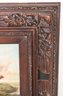 Age Painting On Board Of Cattle Resting In A Highly Carved Wood Frame With Floral Accents