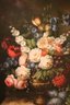 Large Floral Centerpiece Still Life Painting On Canvas Signed By The Artist Fagoli In A Beautiful Carved Wood