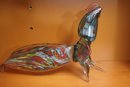 Pair Of Multicolored Art Glass Roosters With Artful Swagger And Twisted Tails