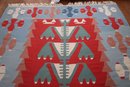 Vintage Dhurrie Flat Weave Rug With Geometric Pattern In Blue, Red And Green