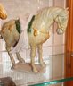 Group Of 3 Terracotta Tang Horses In Brown & White