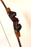 Vintage Carved Wood Bow Decor With Carved Native American Figural Accents On The Handle
