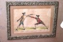 Second Pair Of Hand Colored Sword Fighting Prints In Antique Frames