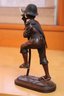 Carved Wood Figurine Of Weaver Woman With Silver Highlights & Boy With Sword