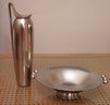 Two Modernist Pewter Decorative Serving Pieces With Bowl And Ewer.