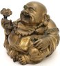 Brass Buddha Figurine & Carved Wood Deity Sculpture