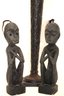 Tall Embossed Metal Floor Vase & Carved Wood Tribal Sculptures