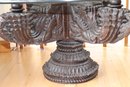 Ornate Vintage Hand Carved Wood Table Base With A Round Glass Top