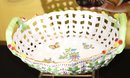 Beautiful Pierced Herend Hand Painted Basketweave Bowl With Butterflies. 11'