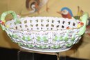 Beautiful Pierced Herend Hand Painted Basketweave Bowl With Butterflies. 11'