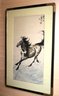 Vintage Watercolor Or Ink On Paper Artwork Of Galloping Asian Horse With Chinese Calligraphy & Stamp
