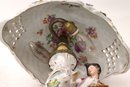 Antique Sitzendorf Germany Porcelain Table Lamp With 2 Bulbs, Figural & Floral Accents Throughout