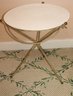 Modern Neoclassic Style Side Table With Metal Legs & Milk Glass Top That Is Not Glued Down
