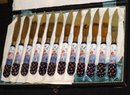 Lot Of 6 Antique Austrian Plates And Set Of 12 Austrian Enamel Fruit Knives With Box