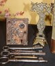Antique Copper Penn Lock With Antique Keys And Antique Thermometer.