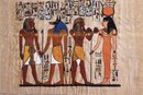 Framed Vintage HandPainted Papyrus With King Ramses, Anubis And Hieroglyphics.