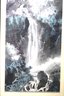 Vintage Chinese Painting On Silk Of Landscape With Waterfall, Poem & 3 Red Seals