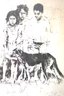 Moshe Gat Black & White Lithograph Of Children With Dog