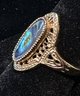 Pretty Gold Tone Open Design  Opal Ring - Size 9