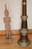 Vintage Tibetan Ceremonial Horn, Carved Wood Sculpture & Handmade Bell Looks To Be Made From A Gourd