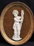 Vintage/antique Carved Bone Bas-relief Portraits Of Young Children In Frame With A Velvet Backdrop - France