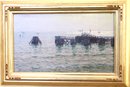 Vintage Nautical Landscape Painting On Board By Listed Realist Artist Joseph McGurl 1992 In A Gilded Frame