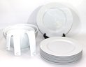 Set Of 3 White Porcelain Measuring Bowls & 8 Italian Porcelain Dinner Plates