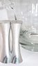 Modernist Clear Glass Ice Bucket With Handles & Sleek Chrome Salt & Pepper. Ice Bucket Measures 10 Dia.