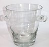 Modernist Clear Glass Ice Bucket With Handles & Sleek Chrome Salt & Pepper. Ice Bucket Measures 10 Dia.