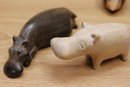 Carved Wood African Sculpture With  A Polished Wood Mouse, Stone Carved Hippo & Bison