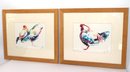 Two Charming Rooster Lithographs Signed & Numbered In Modern Light Wood Frames. Framed Measure 18 X 16.