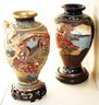 Pair Of Pretty Hand Painted Japanese Satsuma Style Vase, 1000 Faces Includes Wood Stands