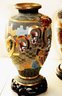 Pair Of Pretty Hand Painted Japanese Satsuma Style Vase, 1000 Faces Includes Wood Stands
