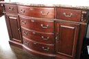 Thomasville Marble Top Buffet Cabinet With 4 Drawers Including For Silver & Panel Doors With Brass Pulls.
