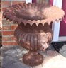 Pair Of Heavy Rustic Metal Garden Planter With Lion Head Accents