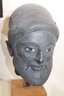 Asian Ceramic Style Bust On A Wood Block Base & Small Metal Figurine