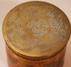 Antique Engraved Brass Canister Set From China & Signed Art Glass Paperweight