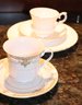 Lot Of 4 Porcelain Teacups & Saucers, 2 With Cake Plates