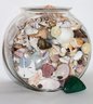 Large Bowl Filled With Assorted Sea Shells, Large Conch Shell & Malachite Stone Piece