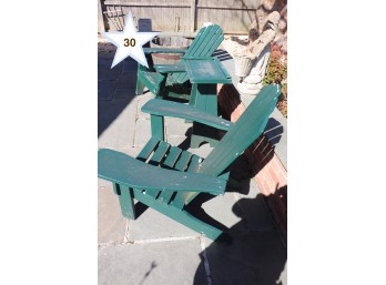 2 Vintage Wood Adirondack Chairs Plus Wood Table