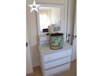 Blue And White Custom Painted 3 Drawer Chest And Mirror