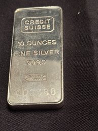 10 Ounce Fine Silver Bar Credit Suisse
