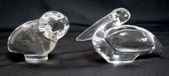 Two Baccarat French Crystal Figures Of Owl And Pelican.