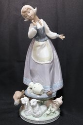 Vintage Lladro Glazed Milkmaid Figurine.