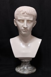 Caesar Augustus Resin Bust On Marble, Signed A. Giammelle.